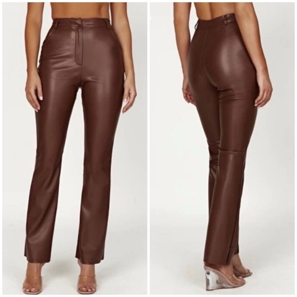 Meshki Pants - Meshki faux leather Pants, chocolate brown, highwaisted, bootcut size S, NWOT